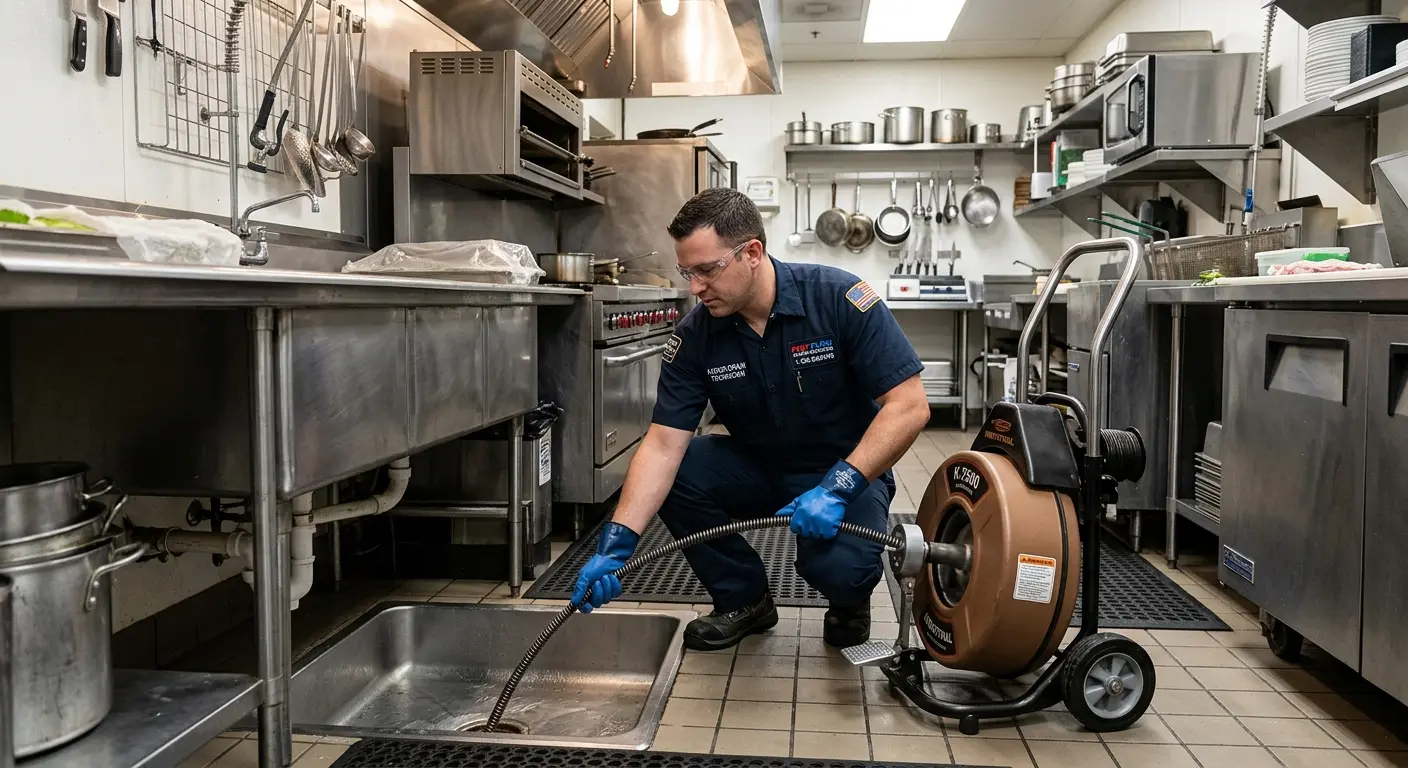 Commercial drain cleaning service in a restaurant kitchen in Taylor