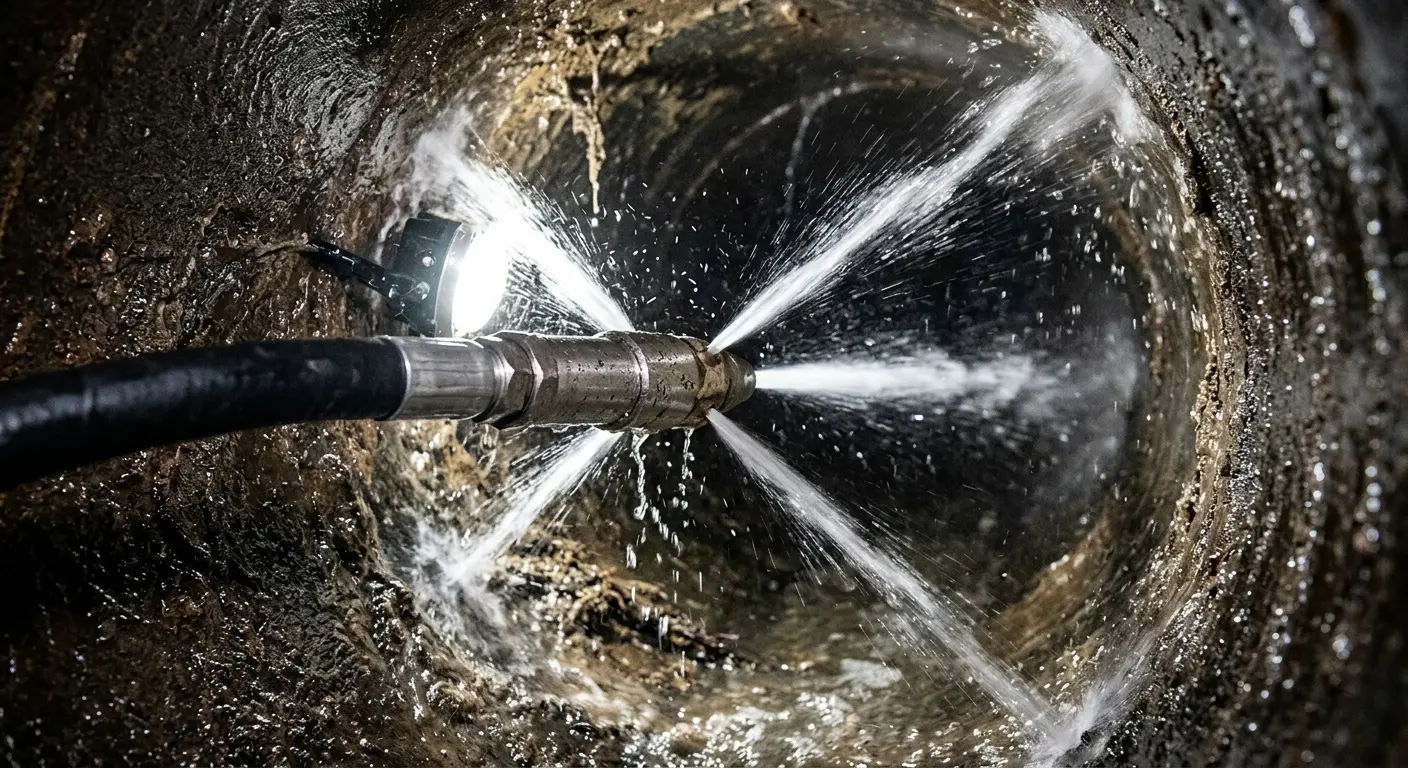 High-pressure hydro jetting nozzle cleaning sewer pipe for Trenchless Sewer Repair in Taylor